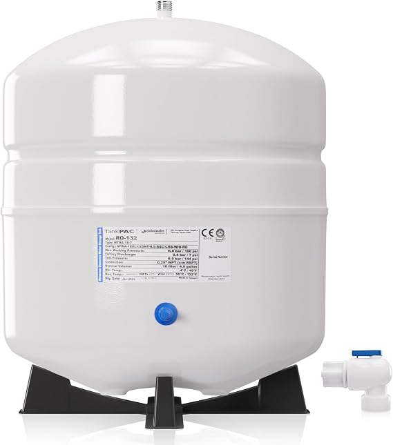 Max Water NSF Certified Heavy Duty 4.4 Gallon @100 PSI RO (Reverse Osmosis) Water Storage Tank, PA-E RO-132 + Valve