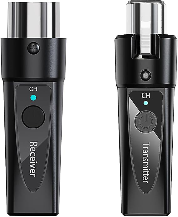Wireless XLR Microphone System 1 Transmitter & 1 Receiver 2.4 GHz Digital Wireless Mic Kit for Dynamic & Condenser Mics (Phantom Under 24 V) Ultra-Low Latency, 4 Selectable Channels