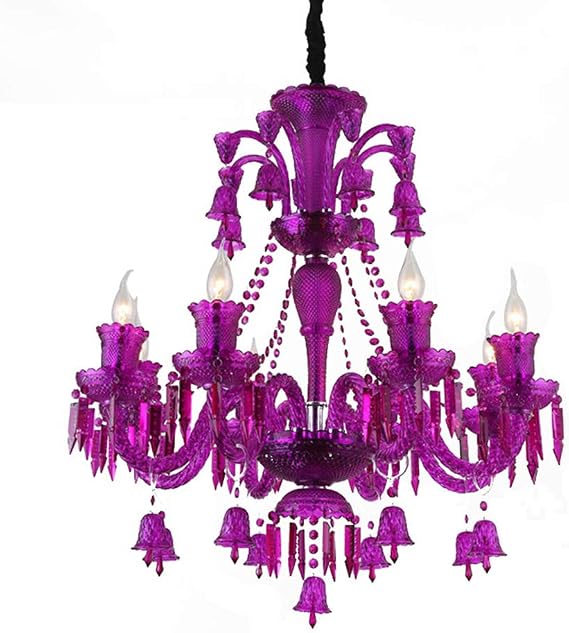Lighting Classic Crystal Chandeliers 8 Lights Girl's Bedroom Candle Pendant Ceiling Lighting with Adjustable Chain Hanging Lamp for Restaurant Dining Room - Purple Finish