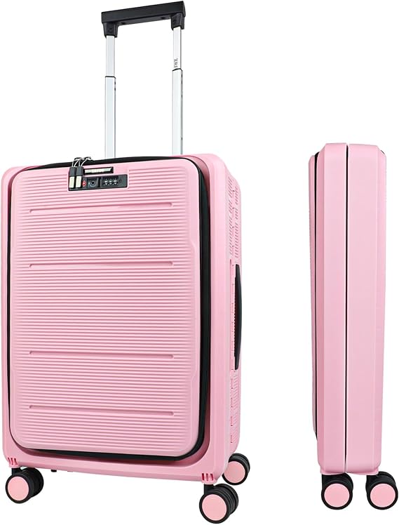 ZRSUN 20-Inch Lightweight Collapsible Expandable Carry-On Suitcase Water and Impact Resistant, Silent Double Spinner Wheels, Airline Approved (Pink)