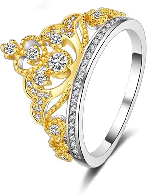 Presentski Women Crown Rings Tiara Princess Queen 18K Rose Gold Plated Tiny CZ Gift Promise Ring White Gold, 6