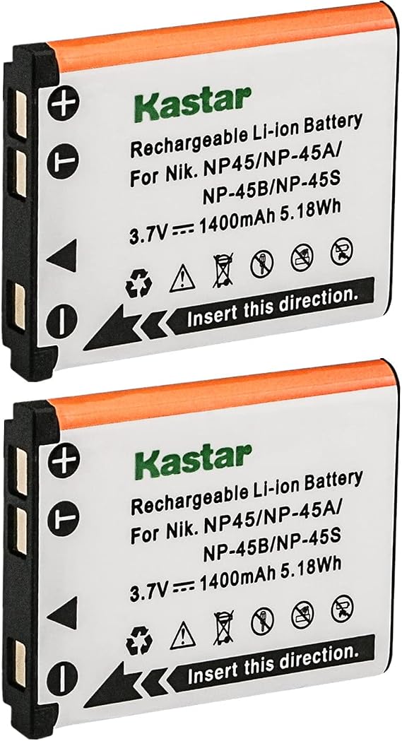 Kastar Battery (2-Pack) for Fujifilm NP-45 NP-45A NP-45B NP-45S & Fujifilm FinePix XP20 XP22 XP30 XP50 XP60 XP70 XP80 XP90 T350 T360 T400 T500 T510 T550 T560 JX500 JX520 JX550 JX710 JZ260 JZ305 JZ310