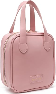 Travel Makeup Bag, Large Flat-Open Cosmetic Bag Make Up Organizer Case for Women, Waterproof PU Leather Toiletry Bag with Brush Compartment Skincare Pouch for Toiletries Accessories
