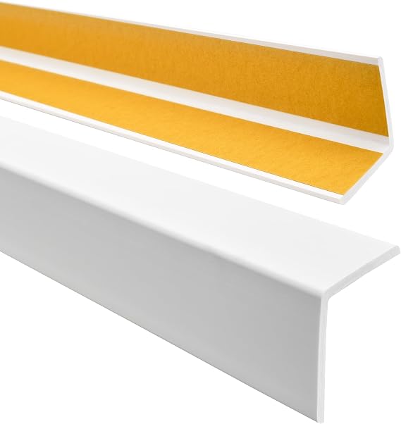 QUEST Angle Profile 50 x 50 mm - Self-Adhesive PVC Rubber Edge Protection Profile Elastic Corner Protection Plastic Angle for Edges & Corners White 200 cm