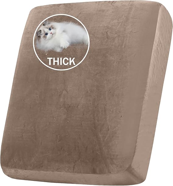 Stretch Velvet Sofa Seat Cushion Cover, Removable Sofa Couch Covers with Elastic Bottom, Washable Furniture Slipcovers Protector for Kids and Pets (Large 1-Seater,Taupe)