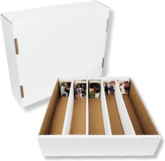 Max Protection 5-Row Trading Card Storage Box - 5000 Card Count - 5 Pack | Sports Collectibles Organizer, White Corrugated, Bulk Cardboard Construction, Full Lid, 200 lb Rated, TCG, Made in USA