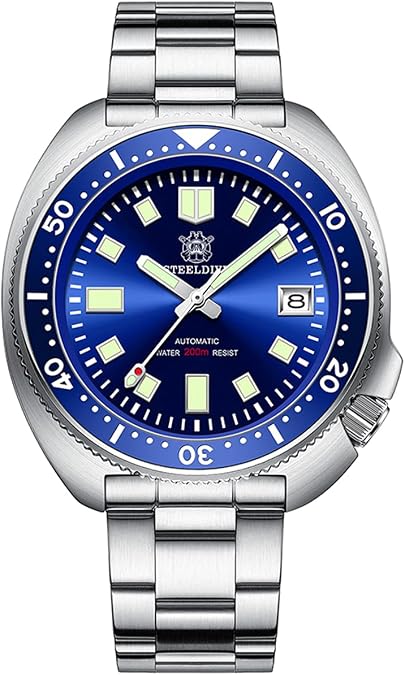 STEELDIVE SD1970 Steeldive Brand 44MM Men NH35 Dive Watches Sapphire with Ceramic Bezel Wristwatch for Men (Blue)
