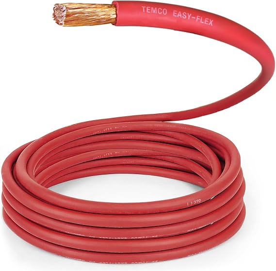 TEMCo 2/0 Gauge AWG 5 Ft Red Flexible Pure Copper Made in USA Welding Cable Battery Wire - Heavy Duty Solar, Inverter, Car, RV, Truck