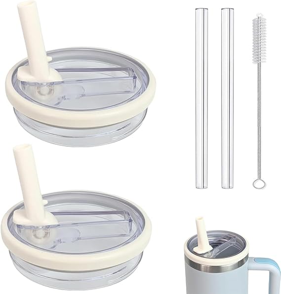 Stanley Kapak için 40 oz Sızdırmaz Flip Pipet, Bardak Kapağı Değiştirme Stanley 40 oz Bardak Kapağı için Dökülmeye Karşı Korumalı (2 Paket Bej)