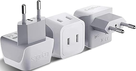 Ceptics European Travel Plug Adapter - Type C, Dual Input, Compact (3 Pack)