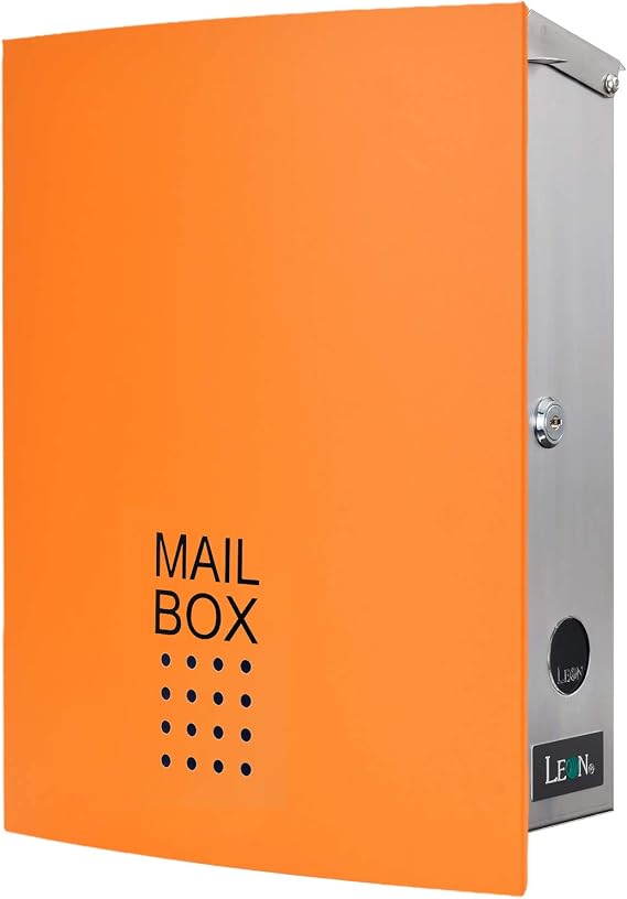 MB-4504 Modern Design Mailbox Wall Mount Contemporary Stainless Steel Postbox with Lock and Key Large Letterbox for House 16 x 13 x 5.0(Orange)