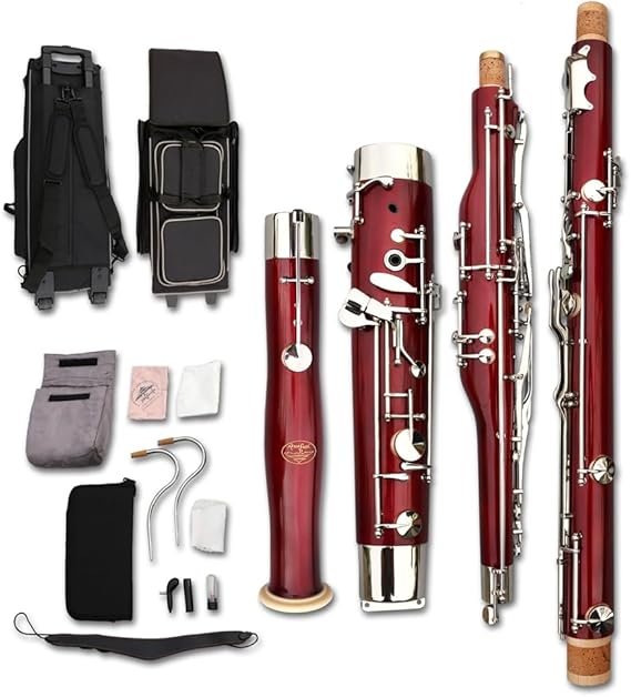 Bassoon C Key 26 Keys Silver Plated Maple wood/Synthetic wood wind Instrument with case Accessories Kit for Students,Beginner,Intermediate (Maple wood)