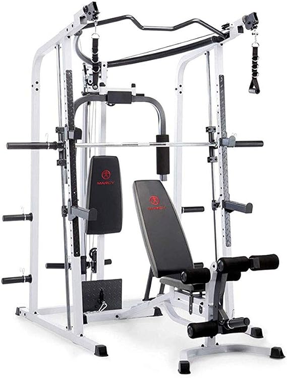 Marcy Smith Cage Workout Machine Full Body StrengthTraining Home Gym Equipment System with Leg Developer, Press Bar, PEC Deck, and Squat Rack