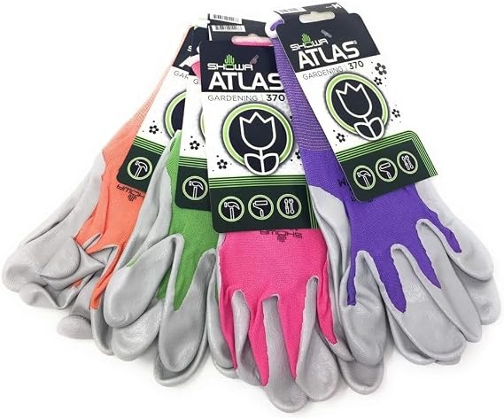 12 Pack Showa Atlas NT370 Atlas Nitrile Garden Gloves - Medium (Assorted Colors)