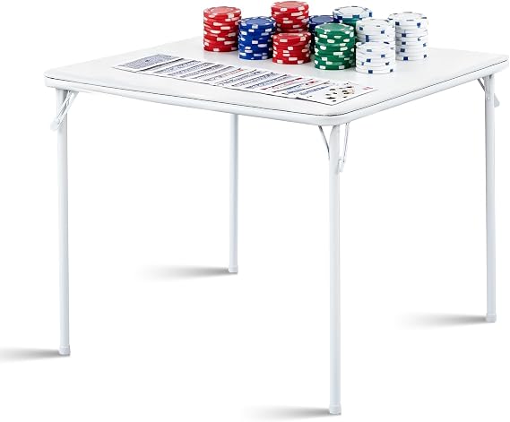Square Folding Table 32x32 Small Card Table Foldable - White | Vinyl Top Padded Table with Collapsible Leg for Dining Mahjong Bridge 4 Players - Wheelchair Accessible
