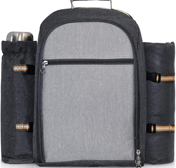 Scuddles Picnic Backpack for 4 Person with Blanket Picnic Basket Set for 4 with Insulated Cooler Wine Pouch for Family Couples