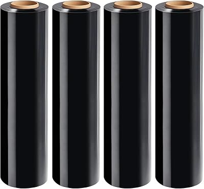 18 Black Stretch Wrap Roll, Heavy Duty 18in 1500ft Shrink Wrap Roll, 80 Gauge Industrial Strength Stretch Film, Stretch Wrap for Moving, Plastic Wrap for Pallet Wrapping Shipping4 Rolls