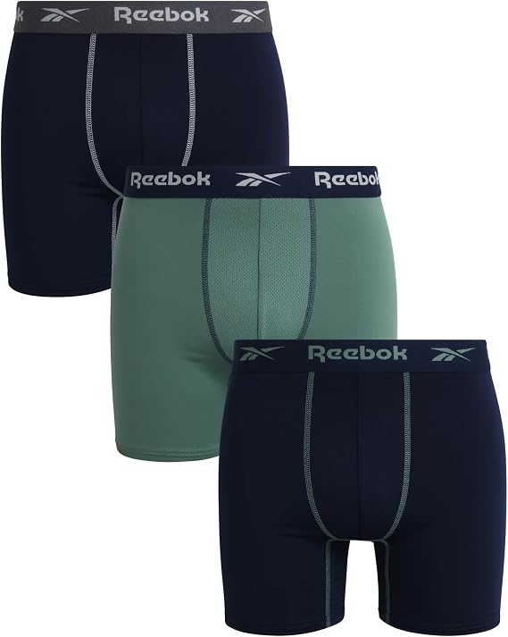Reebok Mens Boxer Briefs Moisture-Wicking Stretch Pouch 3 Pack, 6'' Inseam