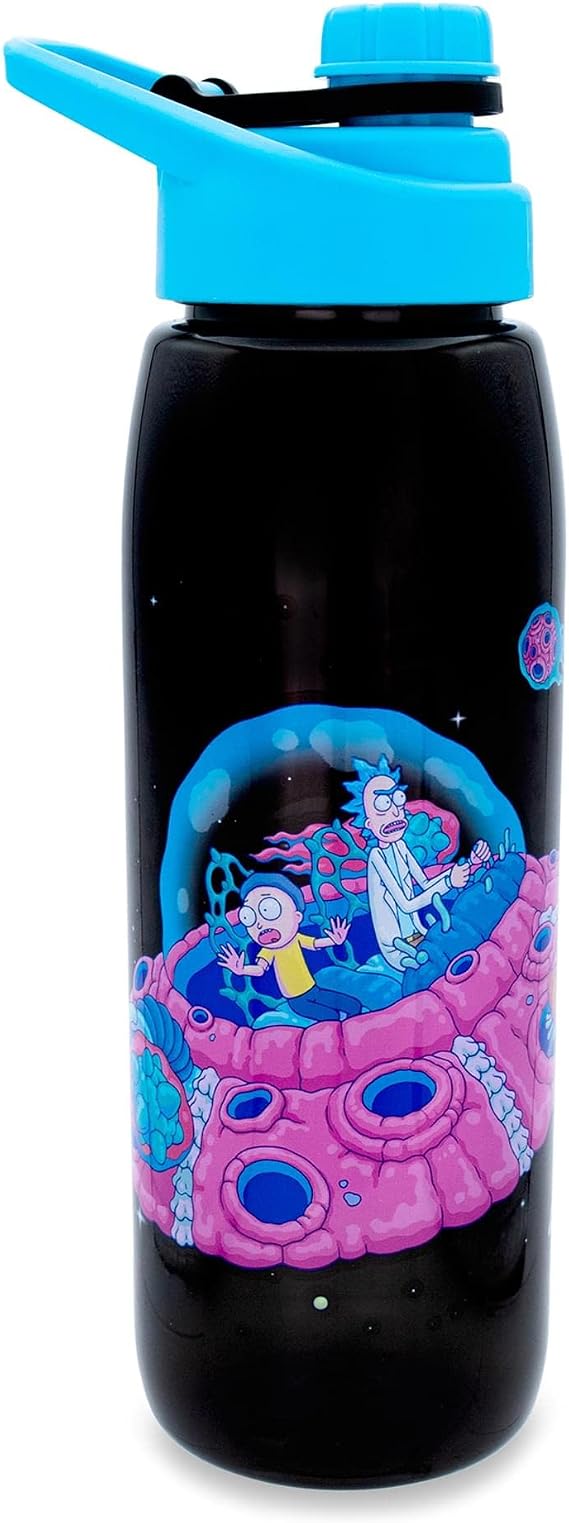 Rick and Morty Plastic Water Bottle With Screw-Top Lid | BPA-Free Plastic Sports Jug With Leakproof Lid