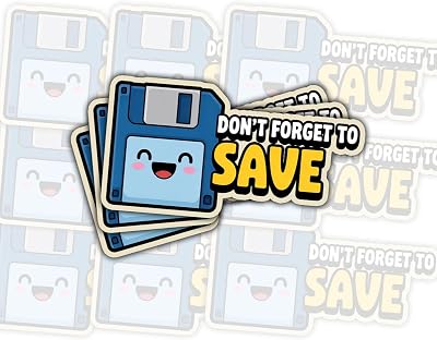 3 Pcs Dont Forget to Save Vinyl Stickers 3 Inch Cute Floppy Disk Decals for Coders, Gamers, Retro Tech Fans Waterproof Sticker Pack for Laptop, Notebook, Journal, Monitor