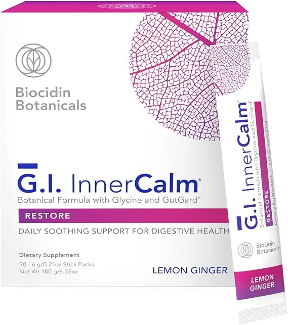 Biocidin GI InnerCalm Gut Health Drink Mix - Supports Leaky Gut Repair & GI Detox - Mood & Sleep Support - Digestive Comfort - Glycine, DGL & Zinc Carnosine - May Help with Bloating (30 Stick Packs)