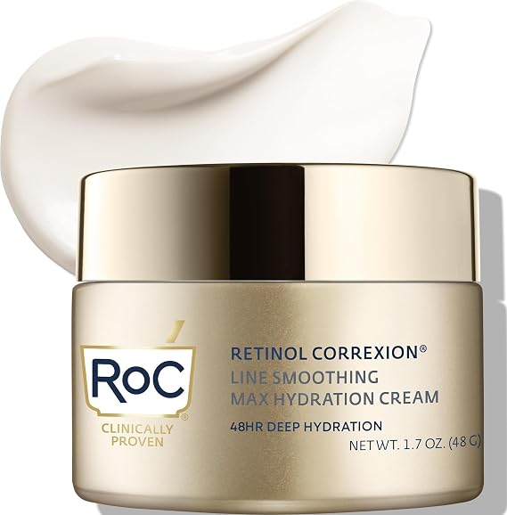 RoC Retinol Correxion Max Daily Hydration Face Moisturizer, Hyaluronic Acid | Oil-free anti aging hydrating face cream, non-comedogenic, facial cream suitable for all skin types, post-acne scars 1.7oz