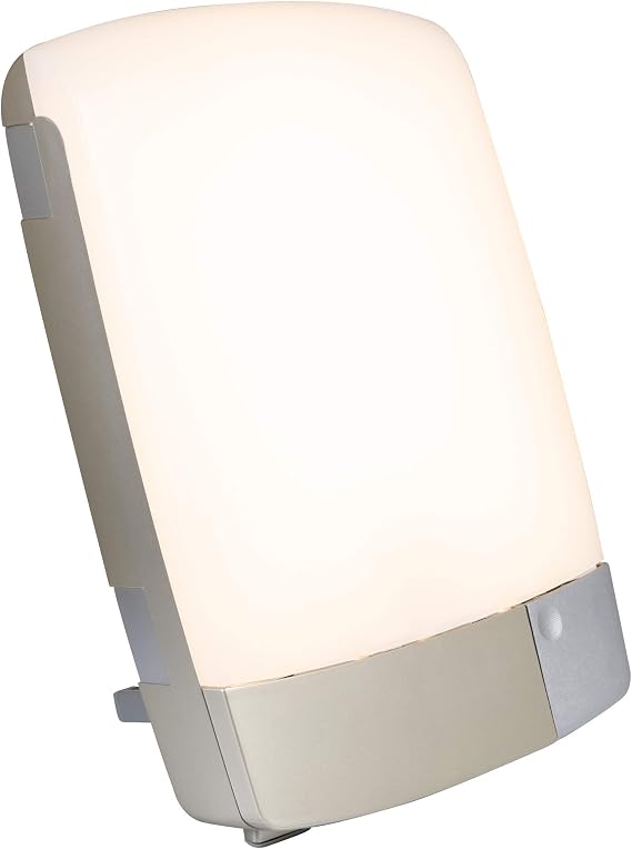Carex Sunlite Bright Light Therapy Lamp, 10000 LUX Therapy Lamp at 10 Inches, LED Bright White Light with Adjustable Height and Brightness Levels for Mood, Portable for Travel or Small Spaces, Silver