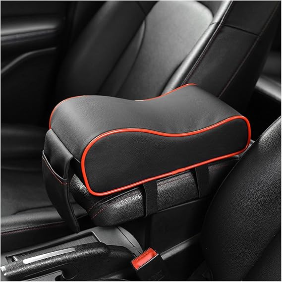 Yourkar Car Armrest Cushion, Soft Memory Foam Auto Armrest Pillow with Storage Bag, Leather Center Console Arm Rest Padded Cushion with Phone Holder, Universal Car Accessories (Black&Red)