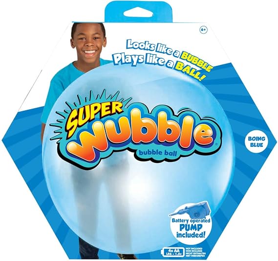 Wubble Super Bubble Ball - Blue (with Pump) | Looks Like a Bubble, Plays Like a Ball! | Inflates to 80cm Tall | Outdoor Garden Toys | Ages 6+ | Packaging May Vary