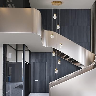 7-Light Crystal Chandeliers Large Raindrop Chandeliers for Foyer High Ceiling Light Fixture Modern Spiral Staircase Lighting for Villa Living Room Staircase