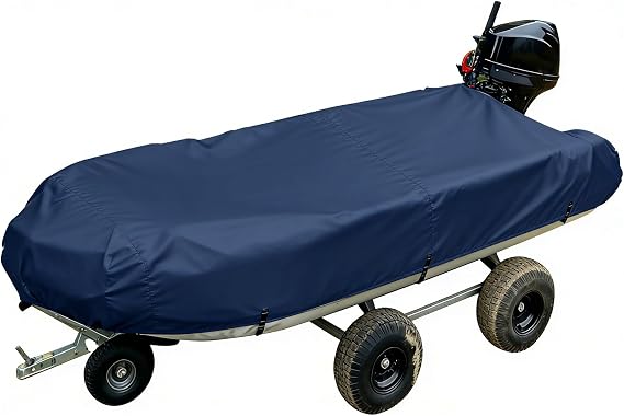 900D Heavy Duty Inflatable Boat Cover, Fits 9.5ft - 10.5ft Dinghy, Beam Width up to 70in, Marine Grade Water-Resistant & UV Protected Raft Cover for Storage and Mooring (Blue)