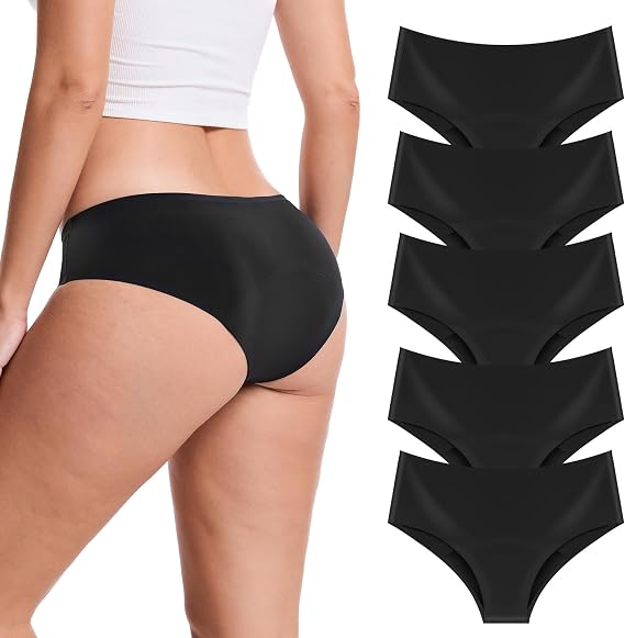 Super Leakproof Period Underwear for Women Heavy Flow - Seamless Bikini Period Panties 5-Pack