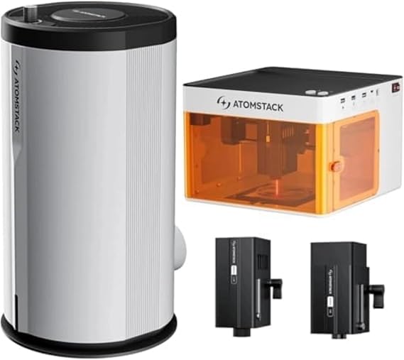 ATOMSTACK P1 Laser Engraver + D3 Air Purifier Bundle, Dual Laser Class 1 Certified, 720 Enclosed Safe Design, 7-Layer Filtration, High-Speed 10,000mm/min Engraving, Safe for Home, Office
