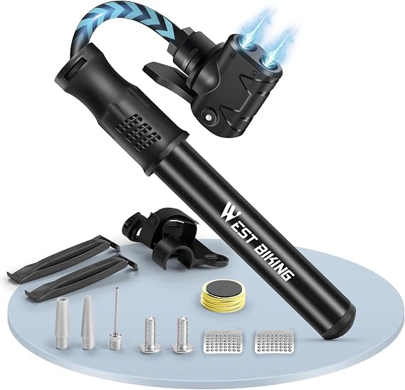 Mini Bike Pumps with Presta & Schrader Valve，Hand Mini Pump, Portable Inflator Pump with Repair Kit，Fast Tyre Inflator Pump Road and Mountain Bikes, Balls etc