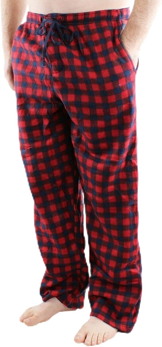 Comfy Lifestyle Men's Pajama Pants, Lightweight Soft Fleece Plaid Casual Sleep Lounge Bottoms with Pockets