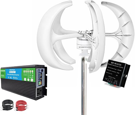 16000W Tragbare Windmühlen Vertikale Windgeneratoren 12V 24V 48V Wind-Laderegler MPPT Einfache Installation (Weiß)