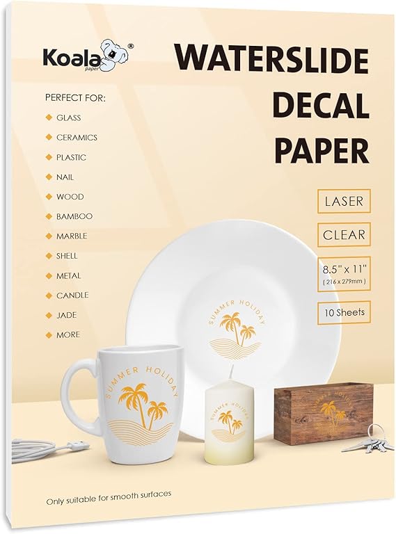 Koala Waterslide Decal Paper for Laser Printer Clear Transparent 10 Sheets