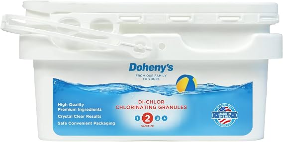 Doheny's Di-Chlor Granular Chlorine | Pro-Grade 3-in-1 Pool Chlorine Granules Sanitizer, Shock and Algaecide! | Fast-Dissolving | Highly-Concentrated 56% Available Stabilized Chlorine (5 lb.)