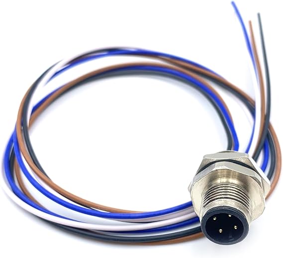 M12 4Pin Male Connector Cable,A Coded Straight Back Mount Cable 1M Waterproof Male Aviation Socket UnShielded Electrical Cable IP67 Sensor Receptacle (1Meter)