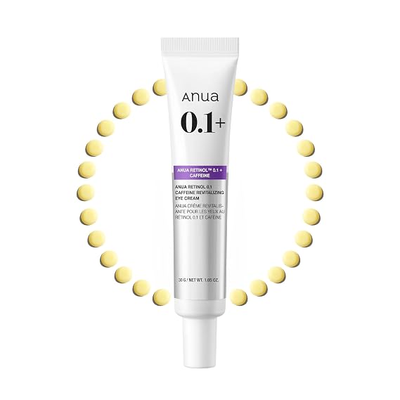 Anua Retinol 0.1 Caffeine Revitalizing Eye Cream, 1.05 fl oz | Lightweight Formula for Dark Circles & Puffiness, Hydrating for Sensitive Skin, Korean Skincare
