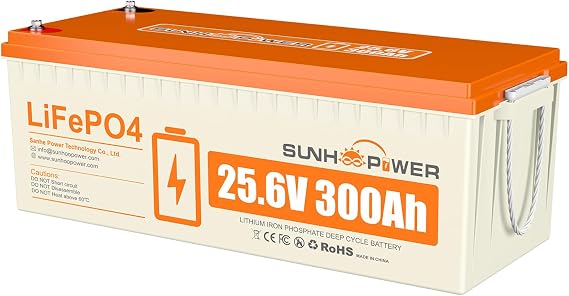 24V 300AH LiFePO4 Battery, 7680Wh Rechargeable Lithium Battery Built-in 200A BMS, Deep Cycle & Low Self-Discharge, Perfect for RV, Marine, Solar, Backup Power, Off-Grid