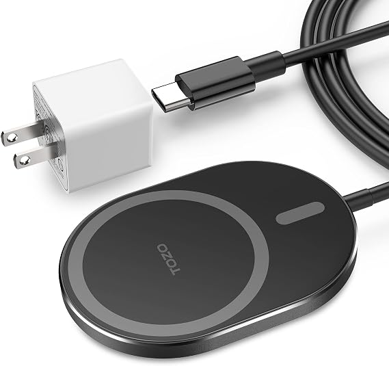 TOZO Upgraded W10 Magnets Wireless Charger, USB C Charging Station Aviation Aluminum Computer Numerical Control Fast Charging Pad Compatible for iPhone 17/16/15/15 Plus/15 Pro/15 Pro Max/14, Black