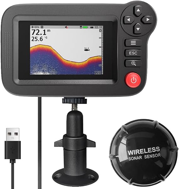 Handheld Fish Finder Portable Fishing Kayak Fishfinder Fish Depth Finder Fishing Gear with Sonar Transducer and LCD Display
