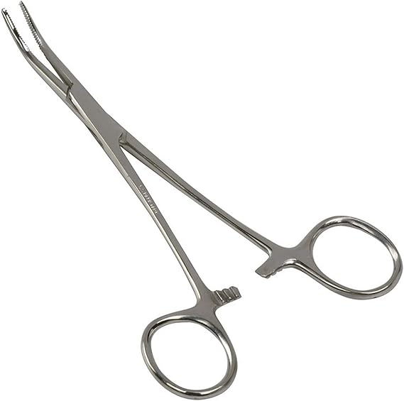MABIS Precision Kelly Forceps Locking Tweezers Clamp, Silver, Curved, 5-1/2 Inch, 1 Count (Pack of 1)