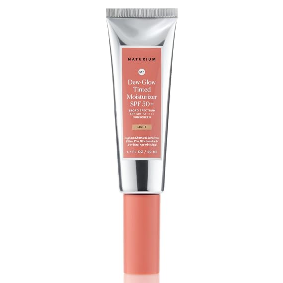 Naturium Dew-Glow Tinted Moisturizer SPF 50+ Light, Daily Moisturizing Sunscreen & Face Primer with Tint, Skin Protector with Dewy Finish, 1.7 oz