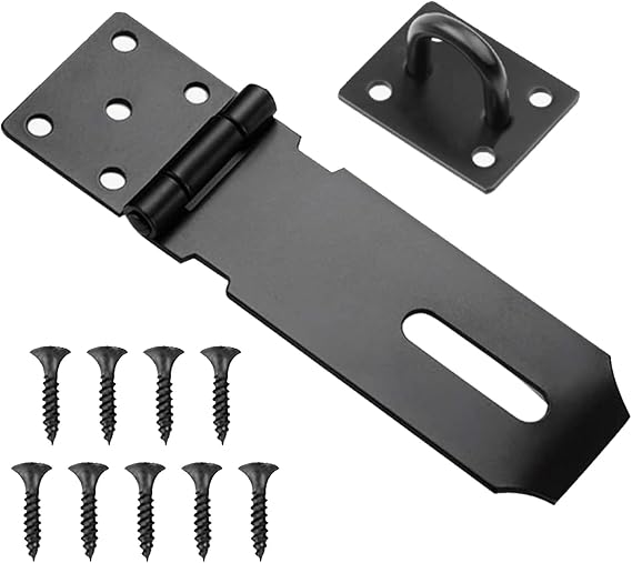 1 Piece Heavy-Duty Shed Lock Buckle,Stainless Steel Padlock Hasp and Staple Heavy Duty Shed Lock Hasp 4 Inch Shed Door Latch for Doors, Windows, cabinets, pet Cages, lockers Etc(Black)