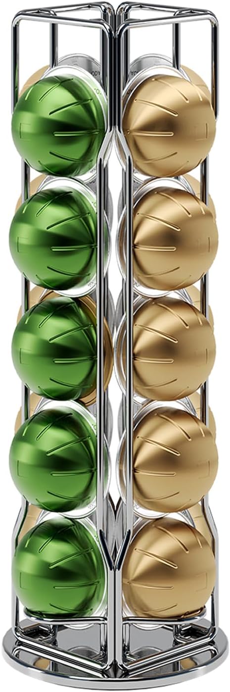 SEVENLINE 20 Vertuo Pods Coffee Pod Holder Compatible For Nespresso Vertuoline Stand Rack Holds Vertuo line Organizer Carousel 360-Degree Rotatable (Silvery)