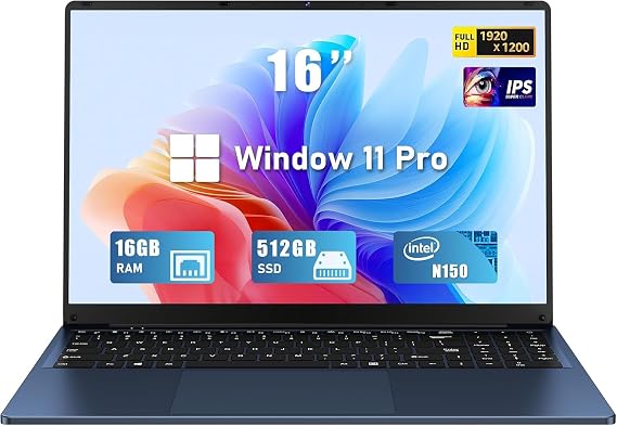 FUNYET Laptop Computer, Gaming Laptops 2026, 16 Inch Lap Top PC Windows 11 Pro, 16GB RAM 512GB SSD, Intel N150 Processor(up to 3.6GHz), Office 365, Backlit Keyboard,