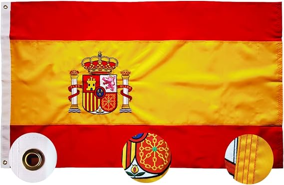 Spain Flag 3x5FT-Spanish flag Embroidered Flag Double Stitched Sewn Stripes Outdoors Indoors 210D Heavy Duty Bandera espanola Brass Grommets Banner