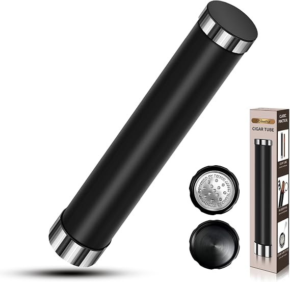 Cigar Tube with Humidor, Air Tight, Smell Proof, Portable Cigar Travel Case Build in Humidifier, Gift for Men (6 inches & 60 Ring Gauge)